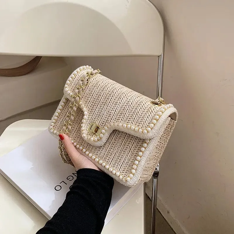 Pearl Rattan Embroidered Shoulder Bags