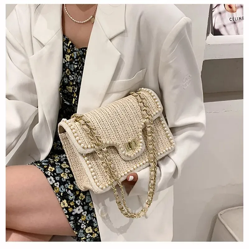 Pearl Rattan Embroidered Shoulder Bags