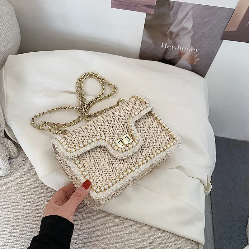 Pearl Rattan Embroidered Shoulder Bags