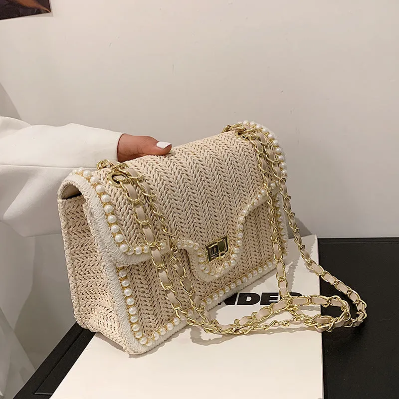 Pearl Rattan Embroidered Shoulder Bags