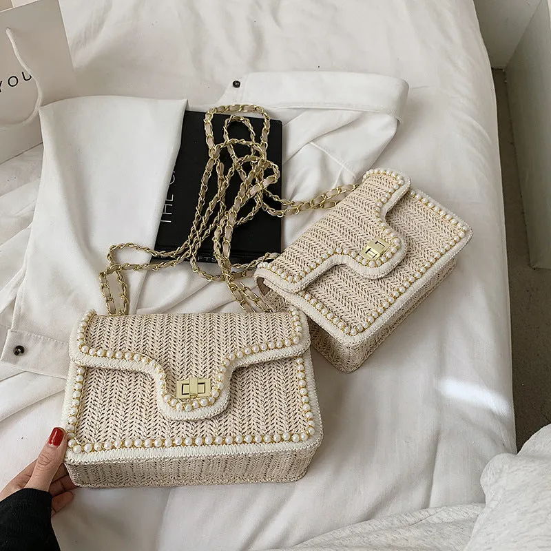 Pearl Rattan Embroidered Shoulder Bags