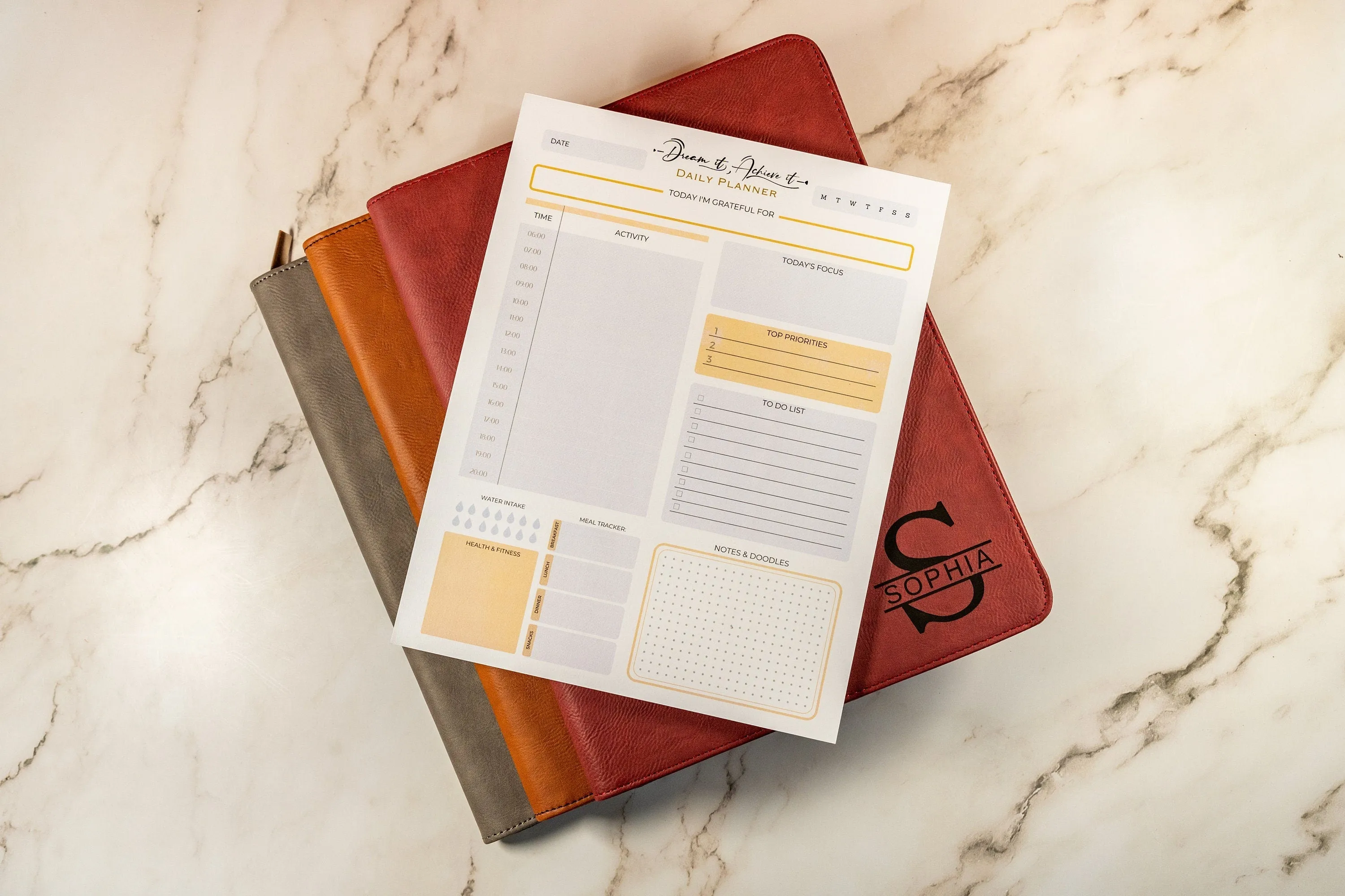 Personalized Leather Padfolio with Zipper & Pen