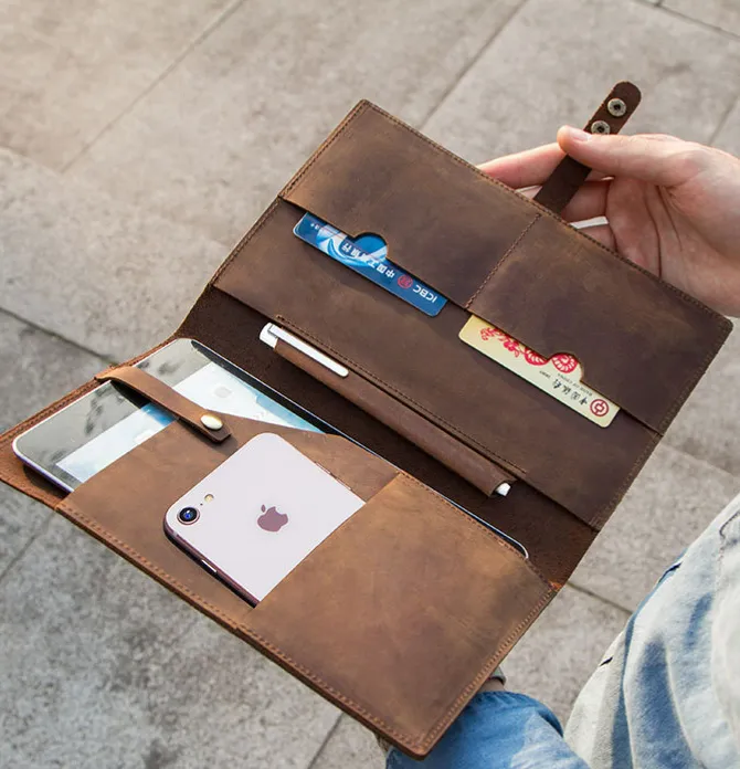 Personalized Leather Portfolio A4, iPad mini5/6 8.3 inch Tablet Case Portfolio, Document Organizer Folders, Business Portfolio for Birthday Gift