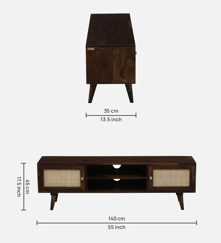 Rattan Elegance Series Mango Wood Tv Unit Console in Black Finish