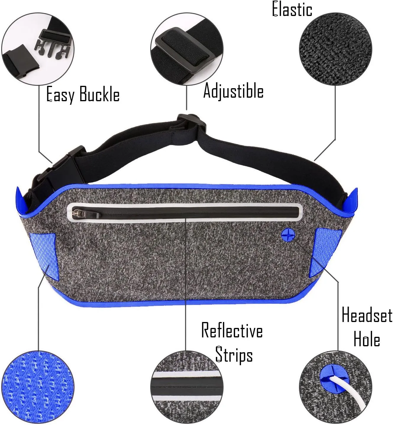 Running Waist Pack, Lightweight Water Resistant Reflective Runner Belt Sports Fanny Pack Adjustable Waistband