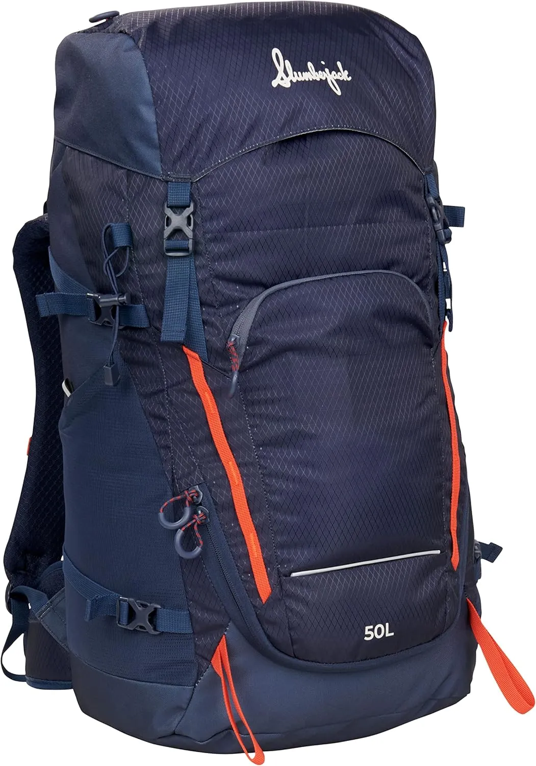 Slumberjack Trail Ridge 50L Technical Pack  Durable 600D Ripstop Polyester, Hydration Compatible, Integrated Rain Cover, Reflective Accents, Adjustable Fit