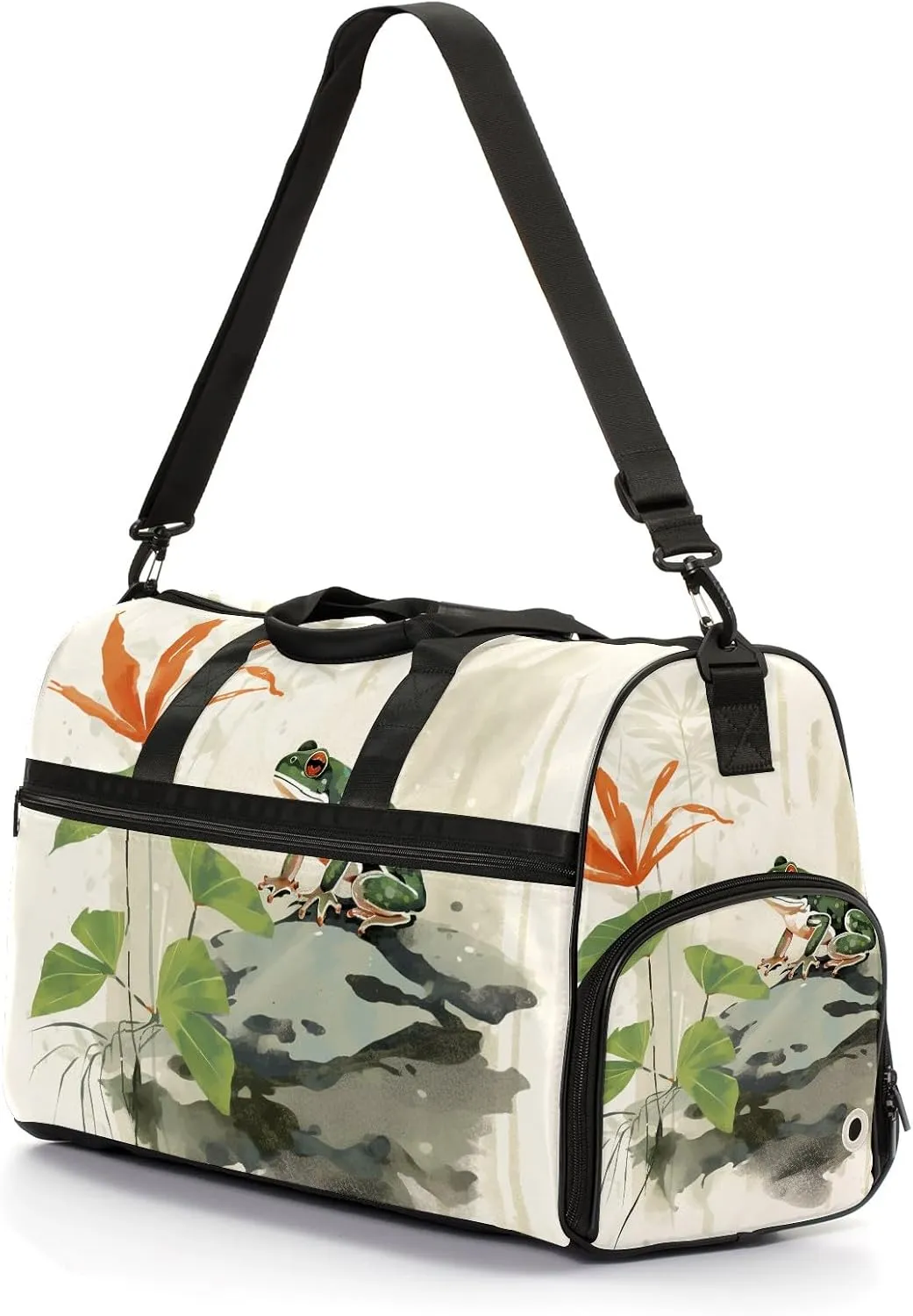 Sports Gym Bag for Women, Sport Duffle Workout Bags with Shoe Compartment, Small Womens Gym Bags, Chinese Painting Frog - 4