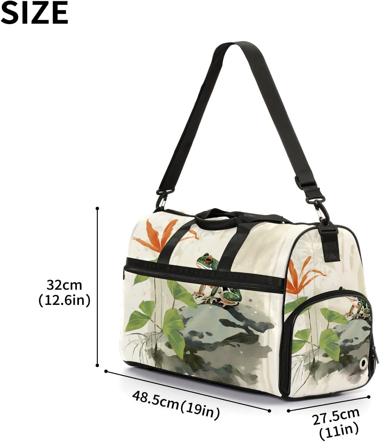 Sports Gym Bag for Women, Sport Duffle Workout Bags with Shoe Compartment, Small Womens Gym Bags, Chinese Painting Frog - 4