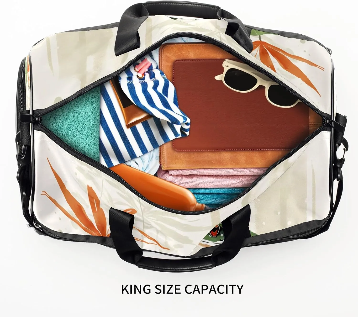 Sports Gym Bag for Women, Sport Duffle Workout Bags with Shoe Compartment, Small Womens Gym Bags, Chinese Painting Frog - 4