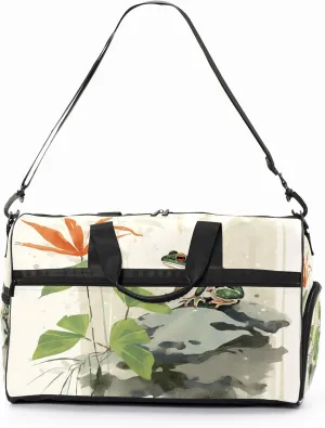 Sports Gym Bag for Women, Sport Duffle Workout Bags with Shoe Compartment, Small Womens Gym Bags, Chinese Painting Frog - 4