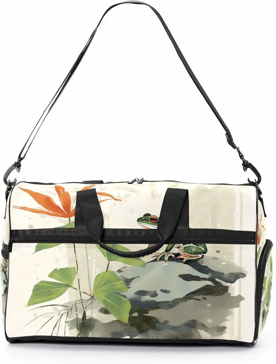 Sports Gym Bag for Women, Sport Duffle Workout Bags with Shoe Compartment, Small Womens Gym Bags, Chinese Painting Frog - 4