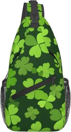 Spring Shamrock Sling Bag for Women Men, Green Clover Crossbody Sling Backpack, Shoulder Chest Pack for Travel Casual Hiking