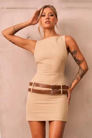 Still Obsessed Mini Dress - Beige