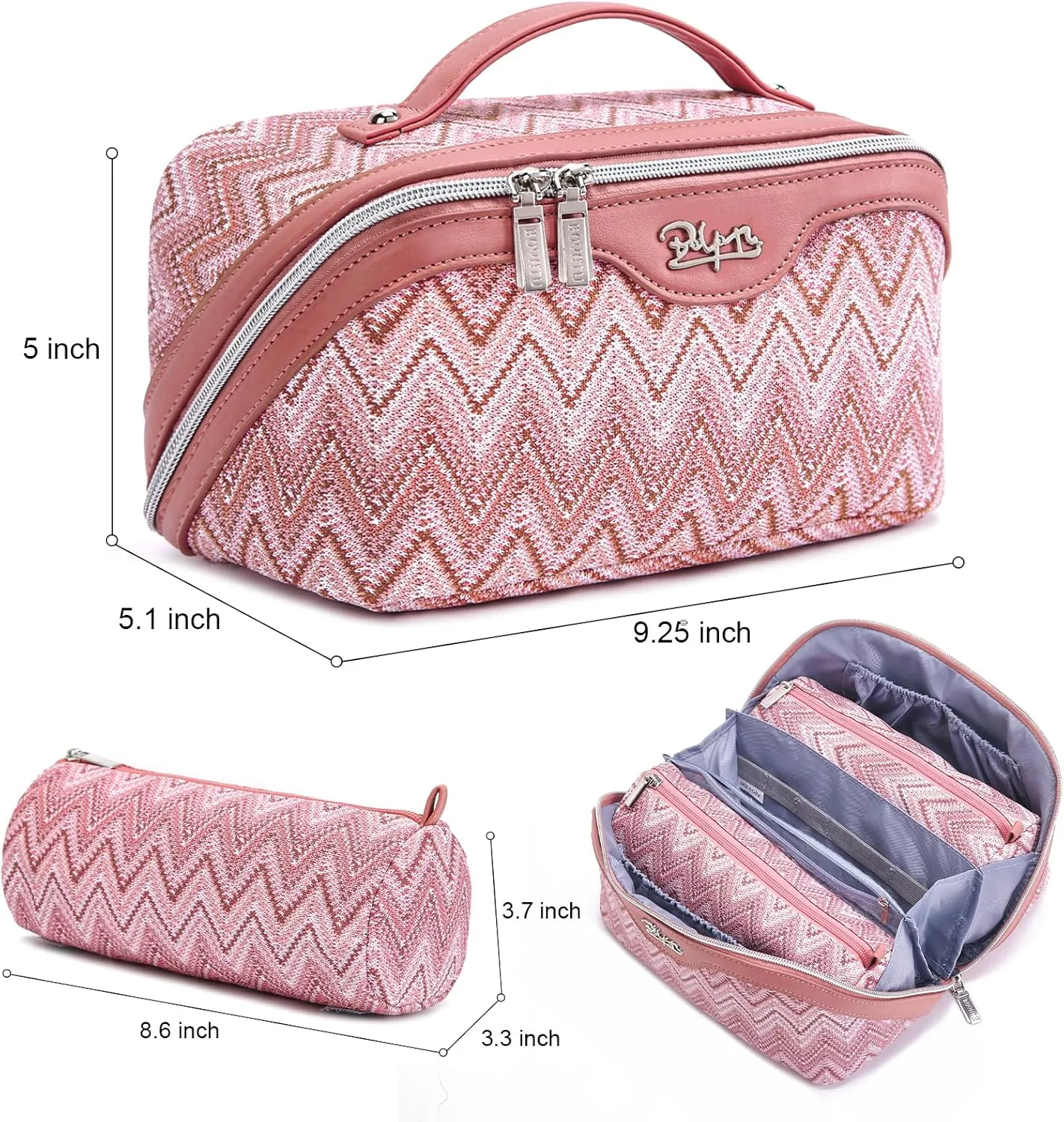 Travel Cosmetic Bag Makeup Bags for Women: Western Boho Make up Bag Set of 3 - Large Vegan Leather Cosmetic Organizer Bags with Compartments & Handle & Divider(Red)