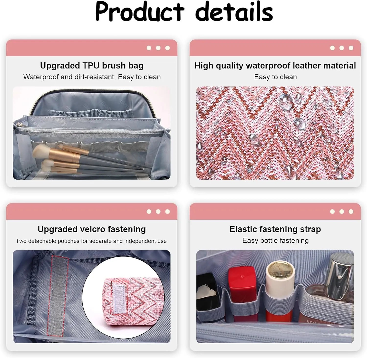 Travel Cosmetic Bag Makeup Bags for Women: Western Boho Make up Bag Set of 3 - Large Vegan Leather Cosmetic Organizer Bags with Compartments & Handle & Divider(Red)