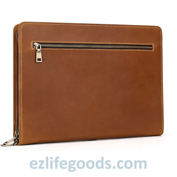 Unisex A4 Genuine Leather Portfolio Binder, Leather Business Portfolio | The Best Zippered Padfolio