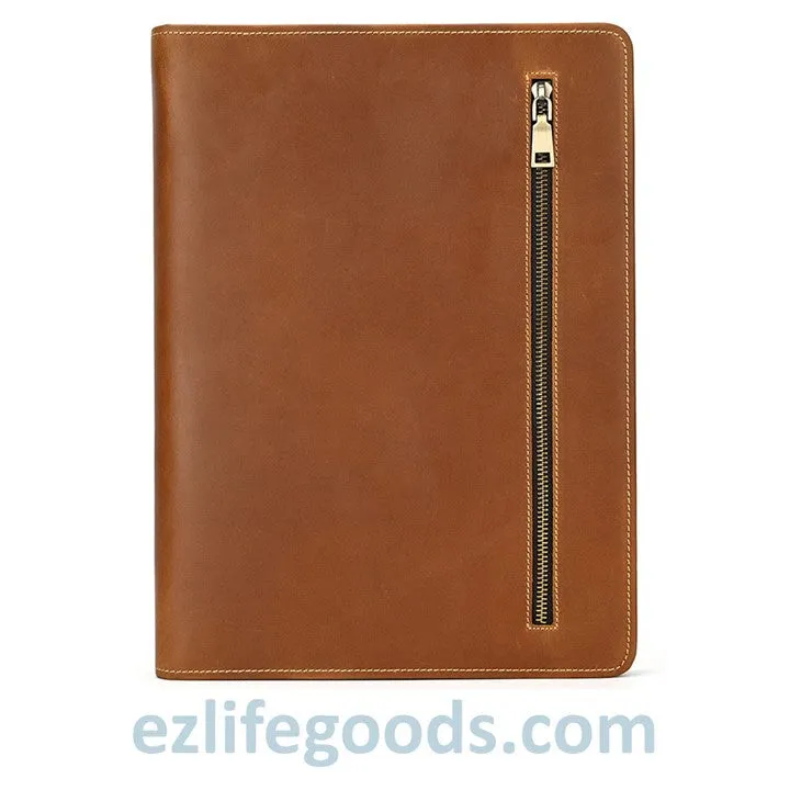 Unisex A4 Genuine Leather Portfolio Binder, Leather Business Portfolio | The Best Zippered Padfolio