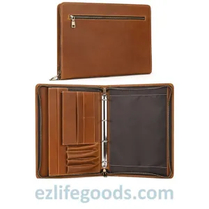 Unisex A4 Genuine Leather Portfolio Binder, Leather Business Portfolio | The Best Zippered Padfolio