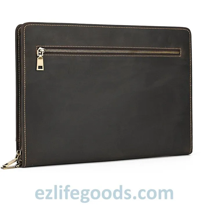 Unisex A4 Genuine Leather Portfolio Binder, Leather Business Portfolio | The Best Zippered Padfolio