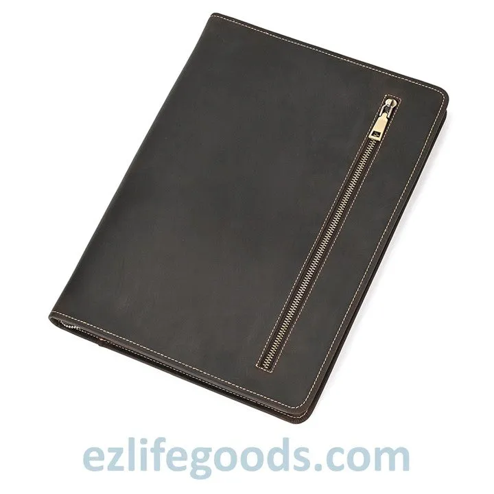 Unisex A4 Genuine Leather Portfolio Binder, Leather Business Portfolio | The Best Zippered Padfolio