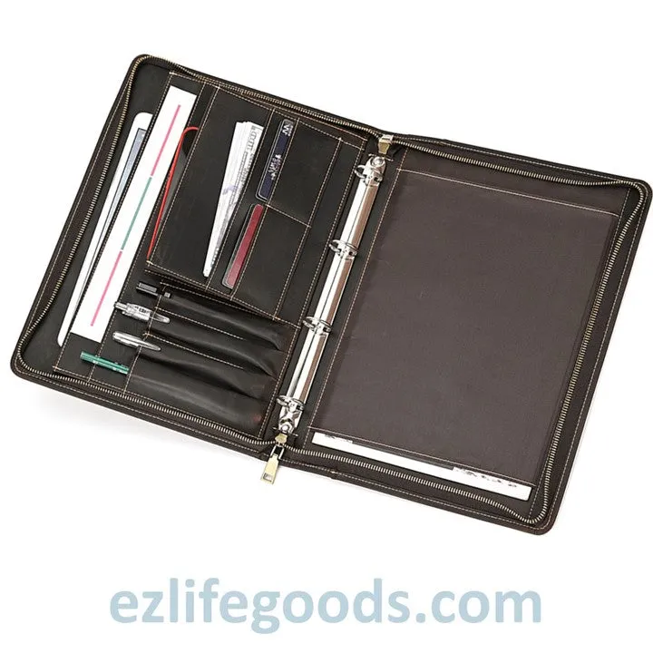 Unisex A4 Genuine Leather Portfolio Binder, Leather Business Portfolio | The Best Zippered Padfolio