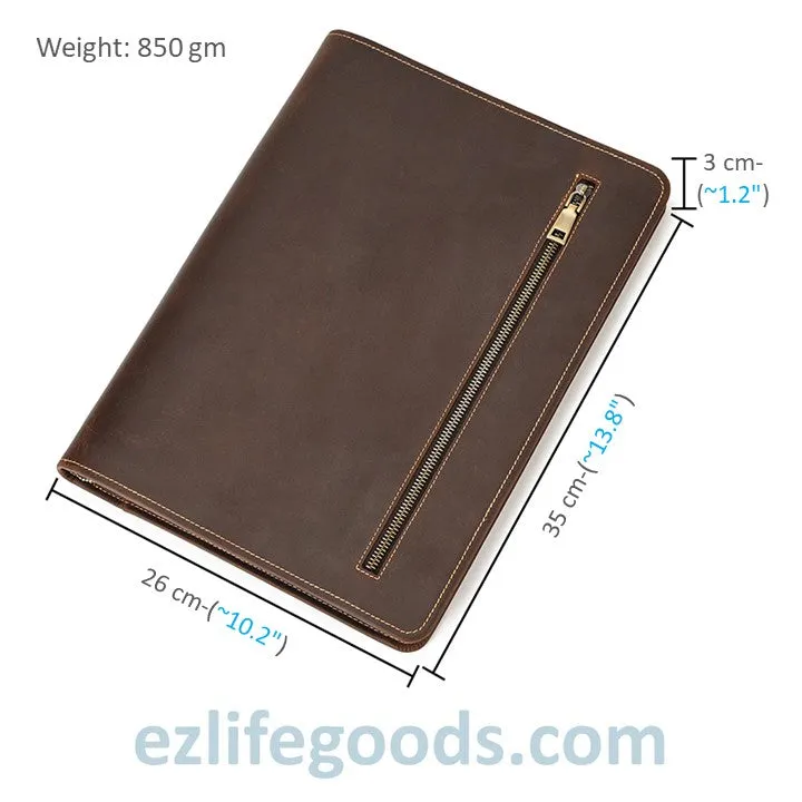 Unisex A4 Genuine Leather Portfolio Binder, Leather Business Portfolio | The Best Zippered Padfolio