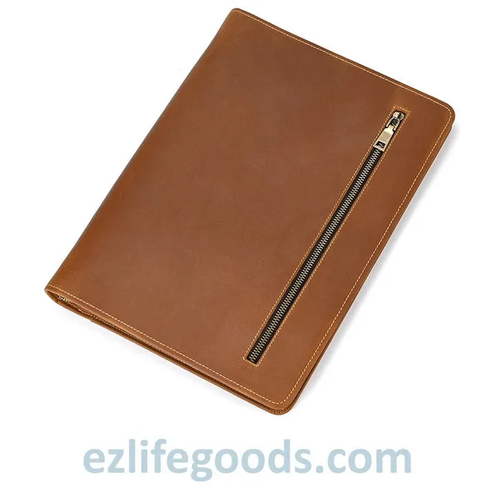 Unisex A4 Genuine Leather Portfolio Binder, Leather Business Portfolio | The Best Zippered Padfolio