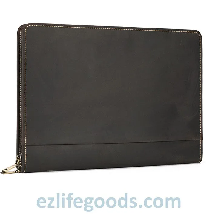 Unisex A4 Genuine Leather Portfolio Binder, Leather Business Portfolio | The Best Zippered Padfolio