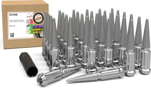 Wheel Accessories Parts 32 Pcs M14x1.5 14x1.5 Thread Spiked 4.4 Long Lug Nuts Chrome Truck Spline Fits 1999  Chevy Silverado GMC Sierra 2500 3500 | Ford 2005  F250 F350 | 2011  Ram 2500 3500