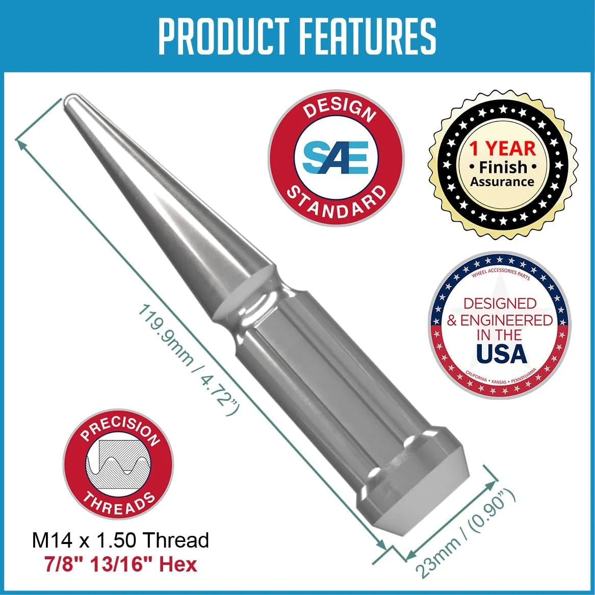 Wheel Accessories Parts 32 Pcs M14x1.5 14x1.5 Thread Spiked 4.4 Long Lug Nuts Chrome Truck Spline Fits 1999  Chevy Silverado GMC Sierra 2500 3500 | Ford 2005  F250 F350 | 2011  Ram 2500 3500