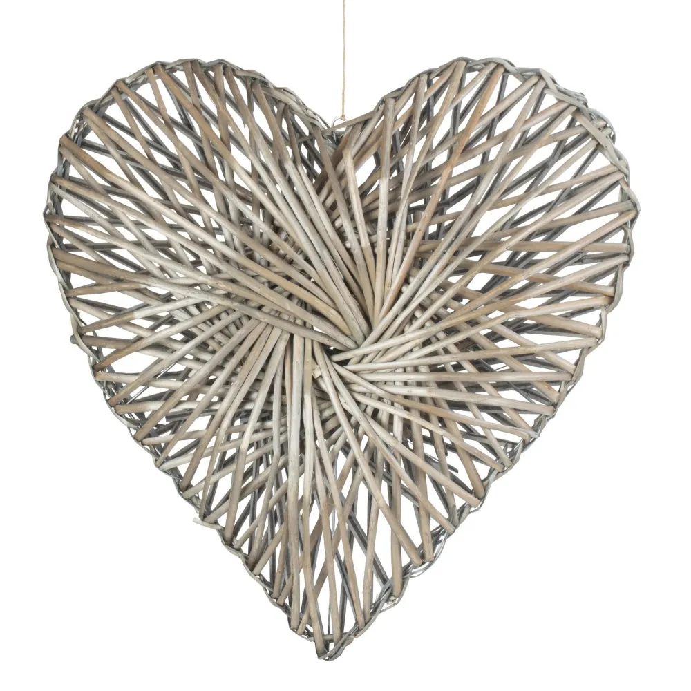 Wicker Heart Wreath Grey Wash Finish