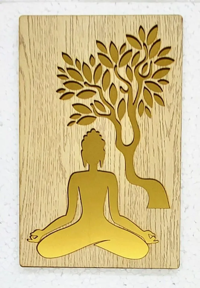 Wooden Wall Decor Laser Cut with Golden Effect for Home, Office And Gifting (16X24 Inch, 3pcs Set)