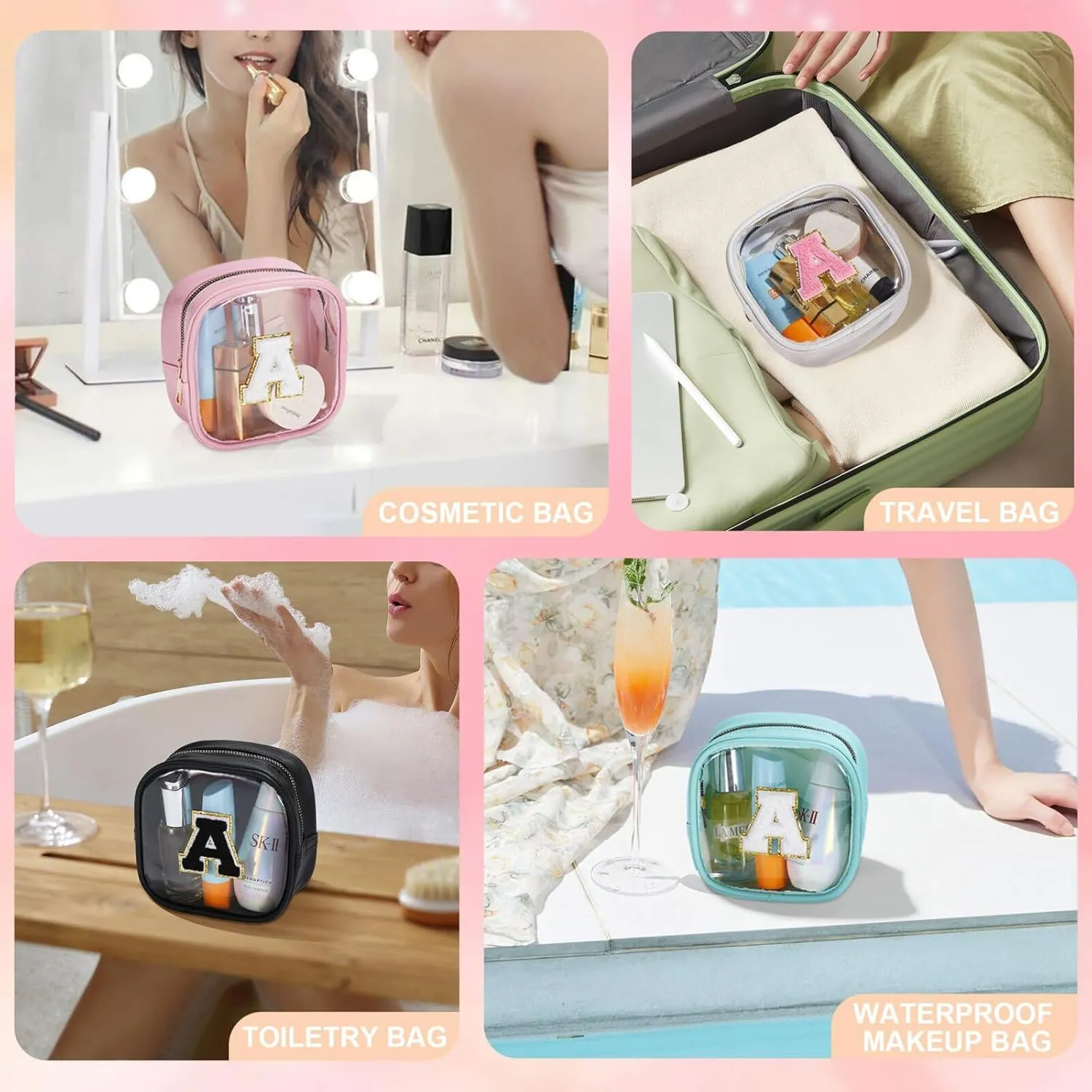 YOOLIFE Mini Makeup Bag | Clear Makeup Bag Toiletry Case | Travel Transparent Cosmetic Bag | Portable Make Up Organizer | Small Cosmetic Bag for Purse | Teacher Daughter Gifts | Pink D