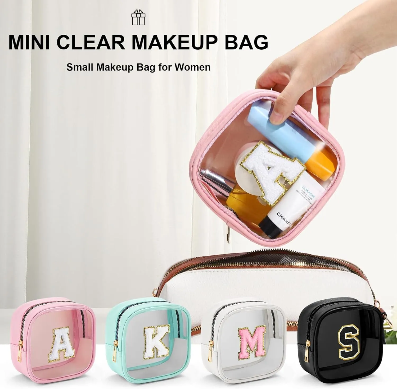 YOOLIFE Mini Makeup Bag | Clear Makeup Bag Toiletry Case | Travel Transparent Cosmetic Bag | Portable Make Up Organizer | Small Cosmetic Bag for Purse | Teacher Daughter Gifts | Pink D