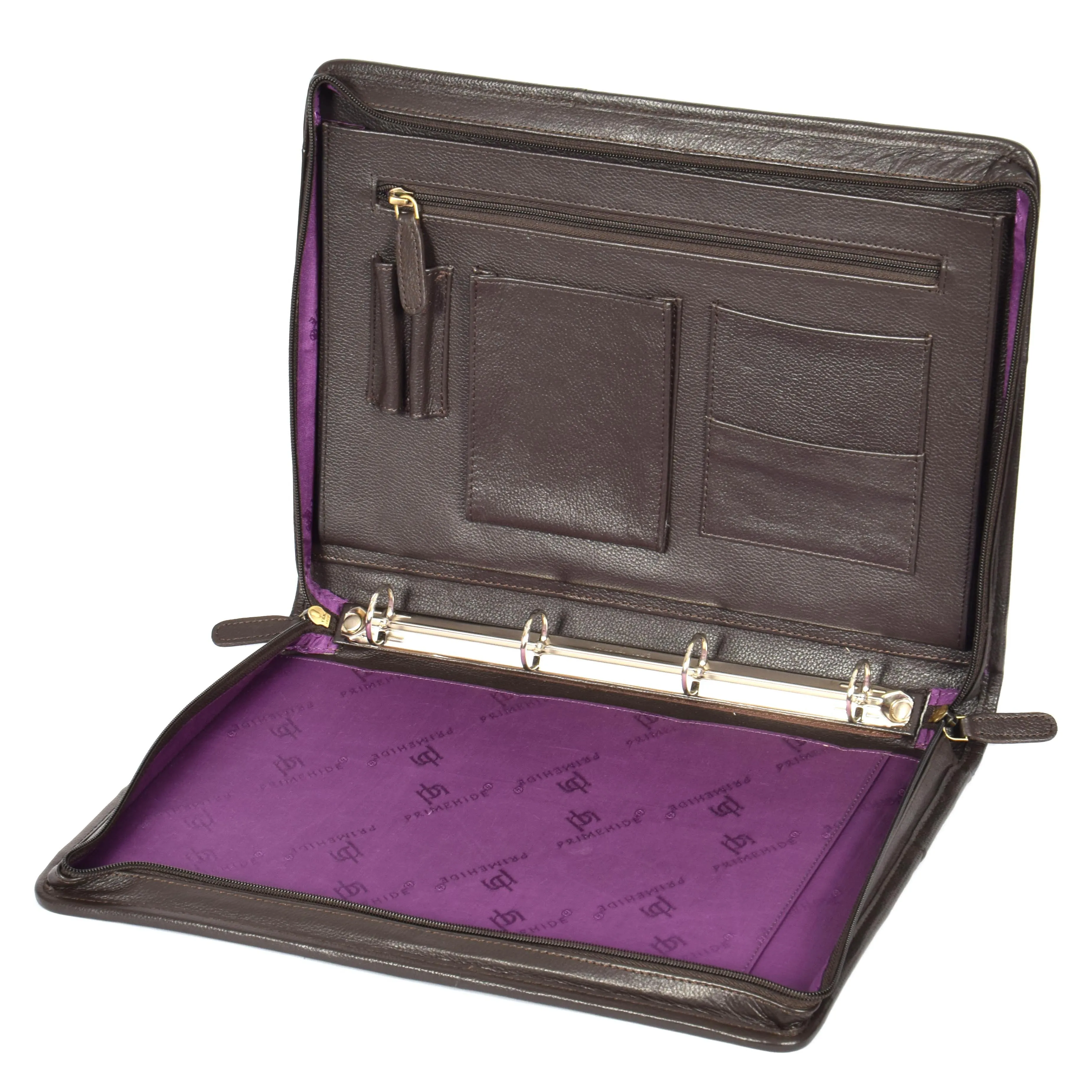 Zip Around Folio Leather Folder A4 Binder Organiser Underarm Bag A1 Brown